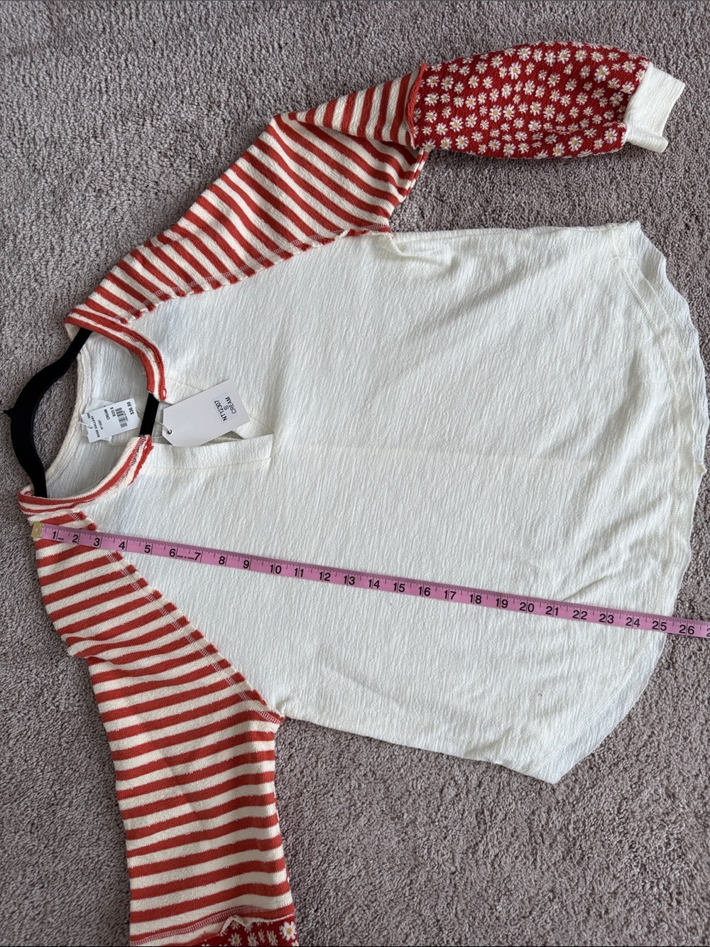 Ariella Cream Knit Raglan Top with Red Striped Sleeves - Picture 14 of 16